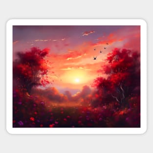 Spring landscape with a beautiful flowering trees. Magnet